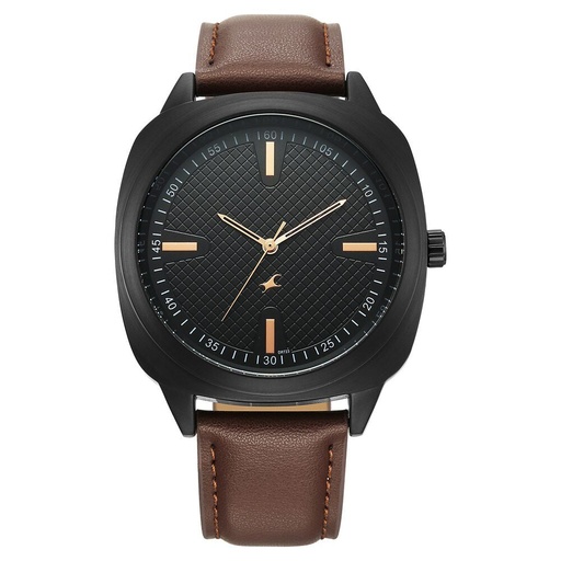 [38161nl01] Fastrack Stunners X Quartz Analog Black Dial Leather Strap Watch For Guys