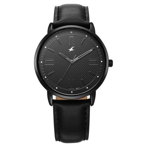 [38159nl01] Fastrack Stunners X Quartz Analog Black Dial Leather Strap Watch For Guys