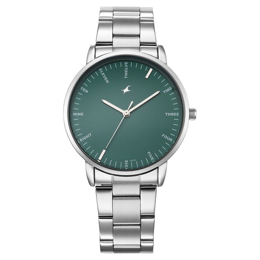 [38159sm03] Fastrack Stunners X Quartz Analog Green Dial Stainless Steel Strap Watch For Guys
