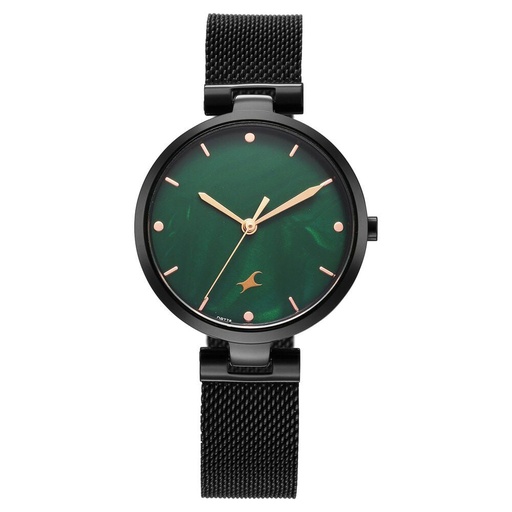 [68049nm01] Fastrack Stunners X Quartz Analog Green Mother Of Pearl Dial Stainless Steel Strap Watch For Girls
