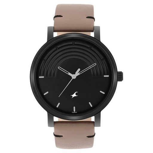 [3299nl01] Fastrack Crush Quartz Analog Black Dial Leather Strap Watch for Guys