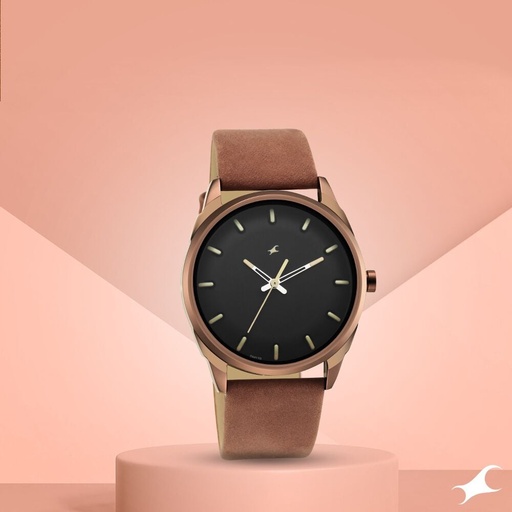 [3273ql01] Fastrack After Dark Black Dial Leather Strap Watch for Guys