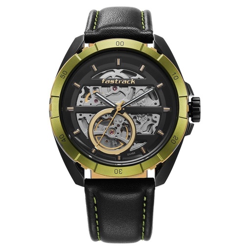 [3297kl01] Fastrack Automatics Black Dial Leather Strap Watch for Guys
