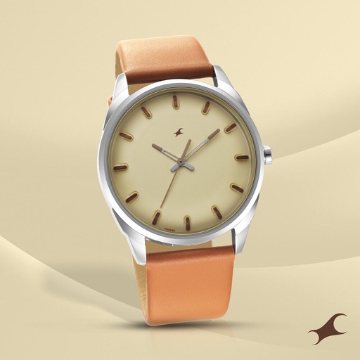 [3273sl02] Fastrack After Dark Beige Dial Leather Strap Watch for Guys
