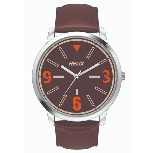[TW039HG00] Helix By Timex Brown Round Analog Leather Watch Men -TW039HG00
