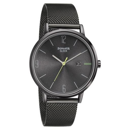 [7131nm01] Sonata Quartz Analog with Date Grey Dial Stainless Steel Strap Watch for Men
