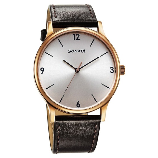 [77105wl02] Sonata Quartz Analog Silver Dial Watch for Men