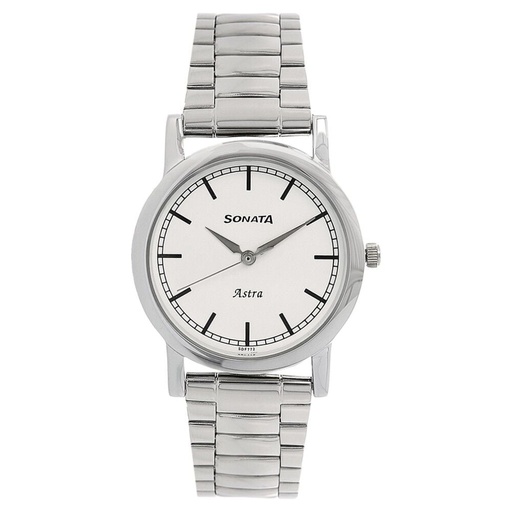 [77049sm02] Sonata Quartz Analog White Dial Stainless Steel Strap Watch for Men