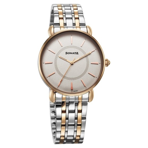 [87075km01] Sonata Wedding Quartz Analog Off White Dial Stainless Steel Strap Watch For Women