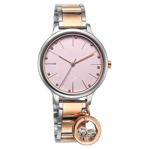 [87050km03] Sonata Blush Quartz Analog Pink dial Stainless Steel Strap Watch for Women
