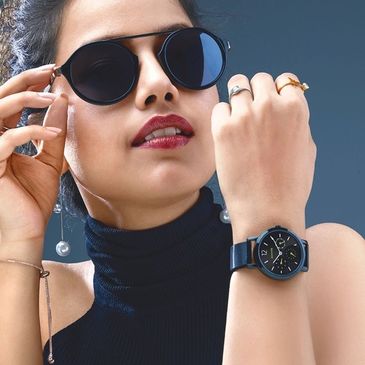 [8164nm03] Sonata Multifunctions Black Dial Women Watch With Metal Strap