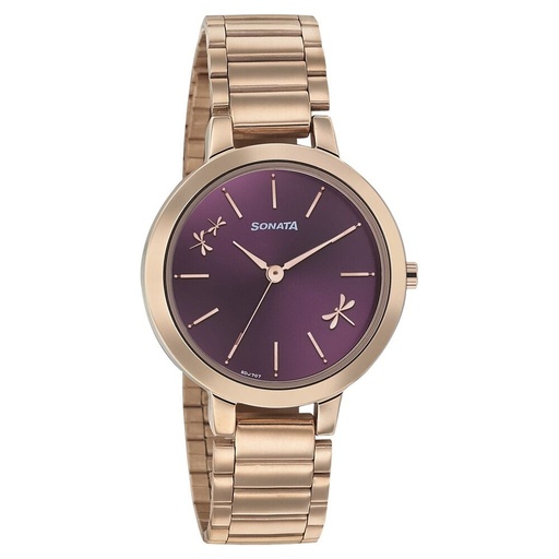 [8141wm02] Sonata Play Purple Dial Women Watch With Stainless Steel Strap