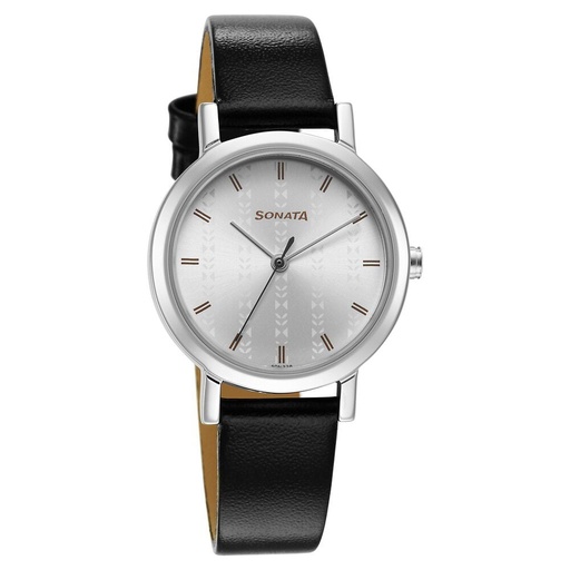 [8174sl01] Ladies Essentials Silver Dial Leather Strap Watch for Women
