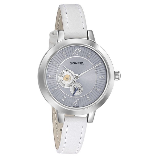 [8141sl04] Sonata Unveil Blue Dial Women Watch With Leather Strap
