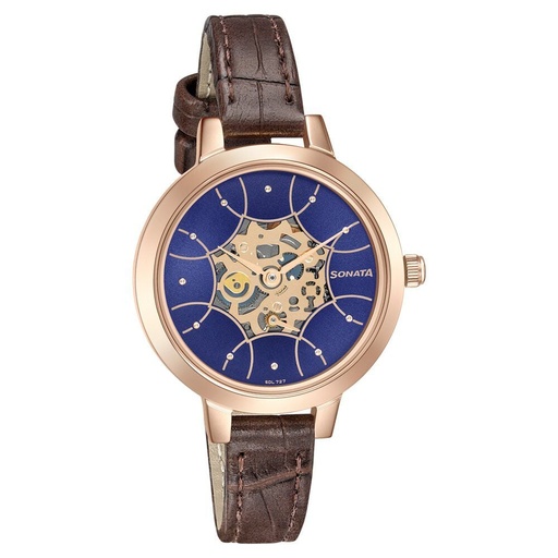 [8141wl08] Sonata Unveil Quartz Multifunction Leather Strap Watch for Women