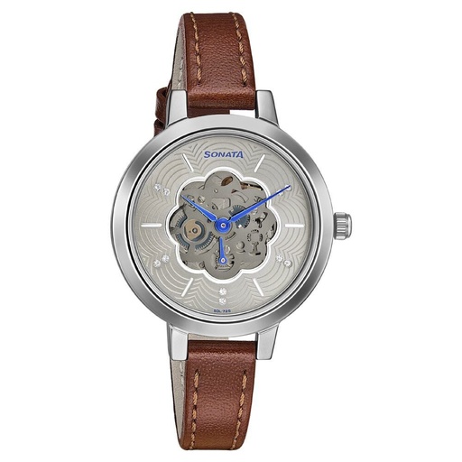 [8141sl05] Sonata Unveil Quartz Multifunction Leather Strap Watch for Women