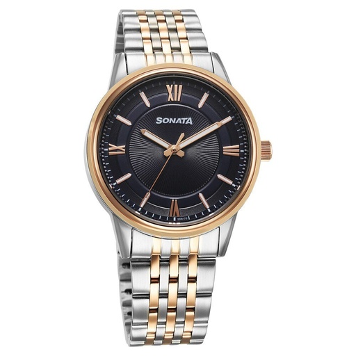[77154km01] Sonata Wedding Quartz Analog Blue Dial Stainless Steel Strap Watch For Men