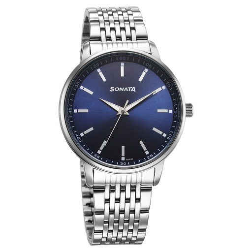 [77156sm01] Sonata Wedding Quartz Analog Blue Dial Stainless Steel Strap Watch For Men