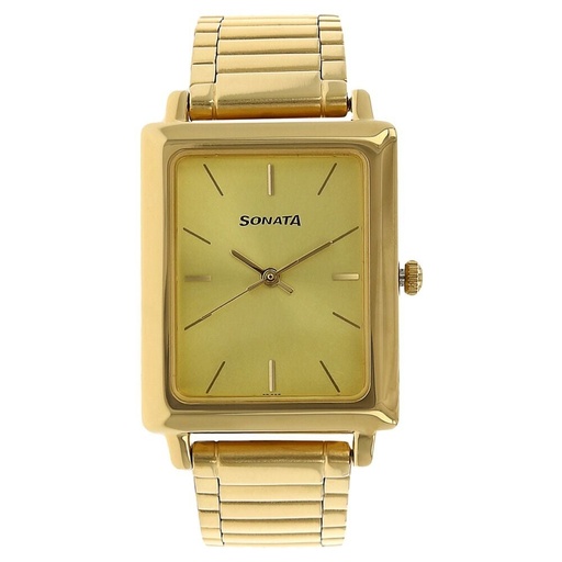 [7078ym02] Sonata Quartz Analog Champagne Dial Stainless Steel Strap Watch for Men