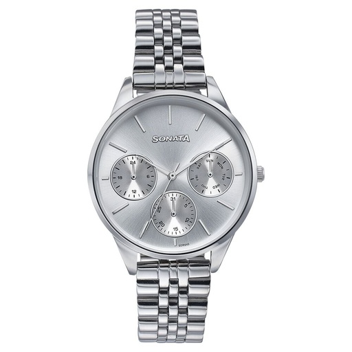 [87085sm01] Sonata Wedding Edit Quartz Multifunction Silver Dial Stainless Steel Strap Watch For Women