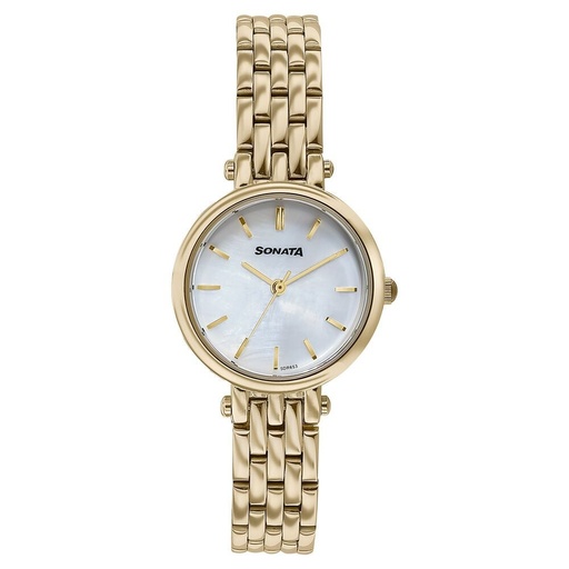 [87082ym01] Sonata Wedding Edit Quartz Analog Off White Dial Stainless Steel Strap Watch For Women
