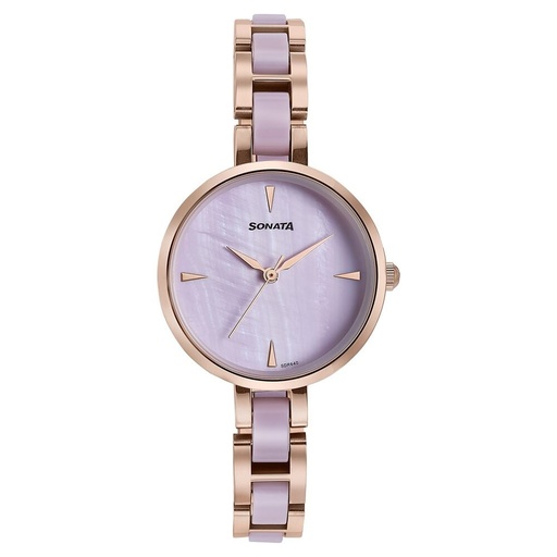 [87064kd03] Sonata Wedding Edit Quartz Analog Purple Dial Stainless Steel With Acetate Strap Watch For Women