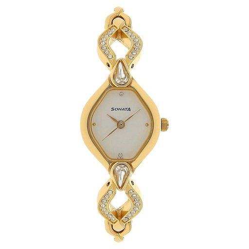 [8063ym03] Sonata Quartz Analog White Dial Metal Strap Watch for Women