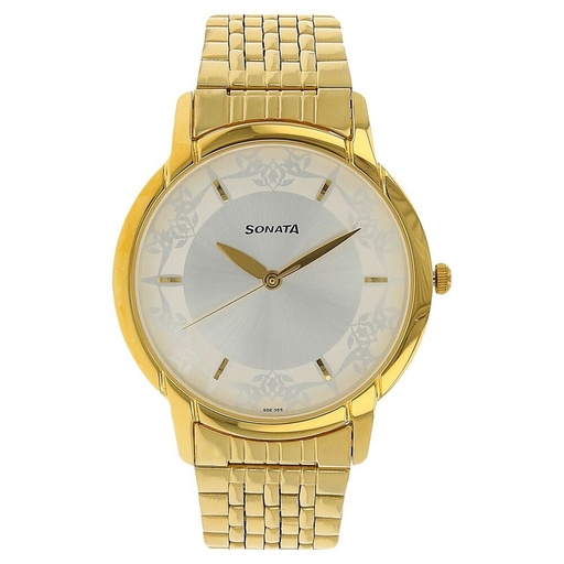 [77031ym01] Sonata Quartz Analog Silver Dial Stainless Steel Strap Watch for Men
