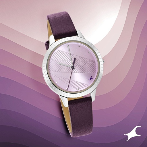 [6267sl01] Fastrack Stunners Quartz Analog Purple Dial Leather Strap Watch for Girls