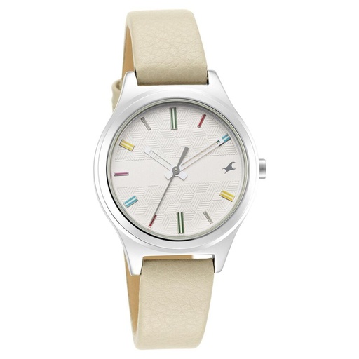 [6152sl06] Fastrack Stunners Quartz Analog White Dial Leather Strap Watch for Girls