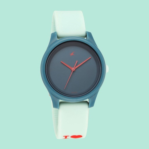 [68023pp03w] Fastrack Monochrome Quartz Analog Blue Dial Silicone Strap Watch for Girls