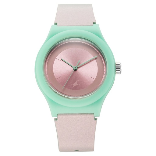 [38037pp17w] Fastrack Tees Urbanique Quartz Analog Pink Dial PU Strap watch For Girls