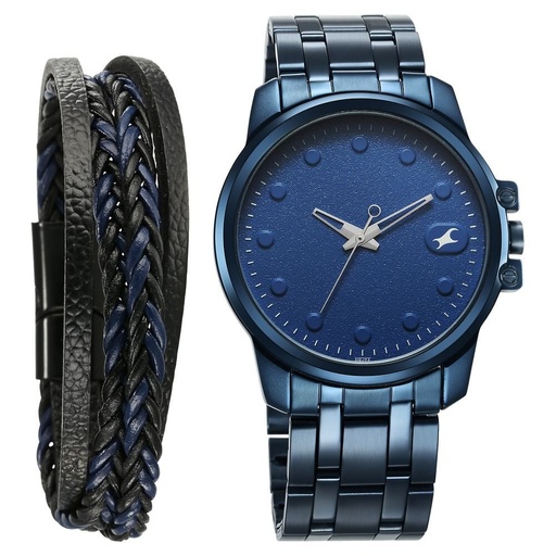 [3314qm01f] Fastrack Pulse Quartz Analog Blue Round Dial Blue Stainless Steel Strap Watch For Guys