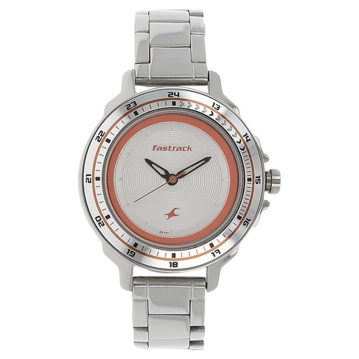 [6135sm01] Fastrack Quartz Analog Silver Dial Stainless Steel Strap Watch for Girls