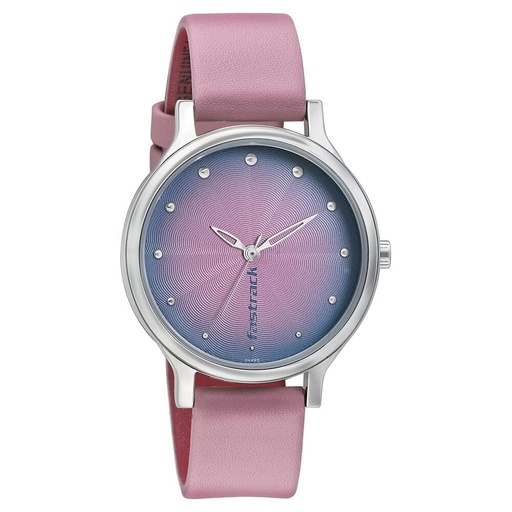 [6212sl01] Fastrack Sunburn Quartz Analog Pink Dial Leather Strap Watch for Girls