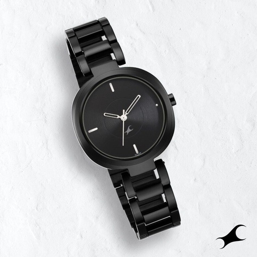 [6247nm01] Fastrack Stunners Quartz Analog Black Dial Metal Strap Watch for Girls