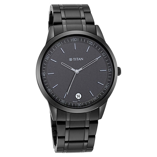 [1806nm01] Titan Minimals Quartz Analog with Date Black Dial Black Metal Strap Watch For Men