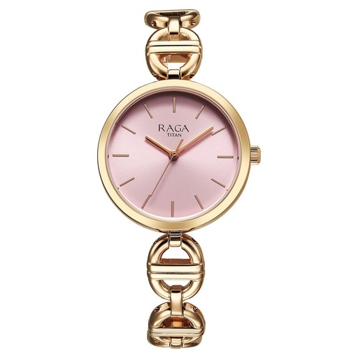 [95353wm01] Titan Raga Showstopper Quartz Analog Rose Gold Dial Metal Strap Watch For Women
