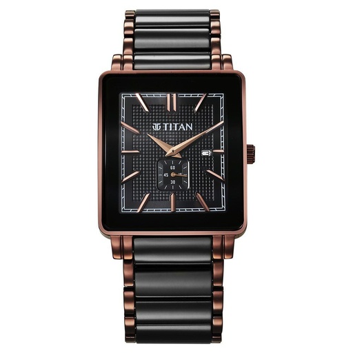 [90013kd06] Titan Regalia Shaped Ceramic Quartz Analog with Date Black Dial Steel & Ceramic Strap Watch For Men