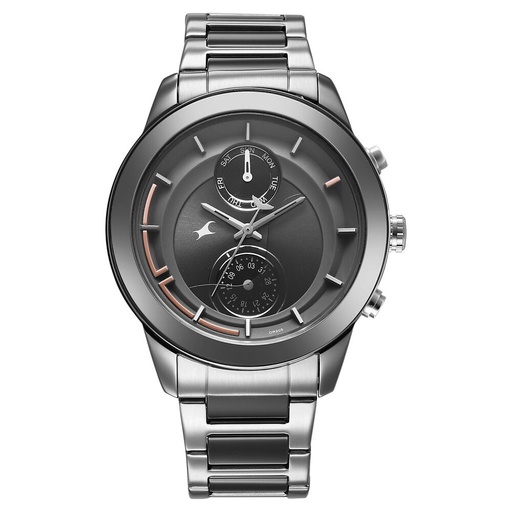 [3304kd03] Fastrack Oceanyx - Ceramic Quartz Multifunction Grey Dial Two Toned Strap Watch For Guys