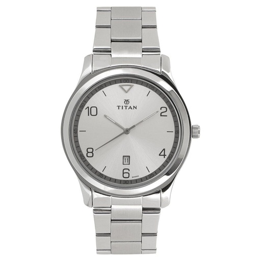 [1770sm01] Titan Workwear White Dial Analog with Date Stainless Steel Strap watch for Men