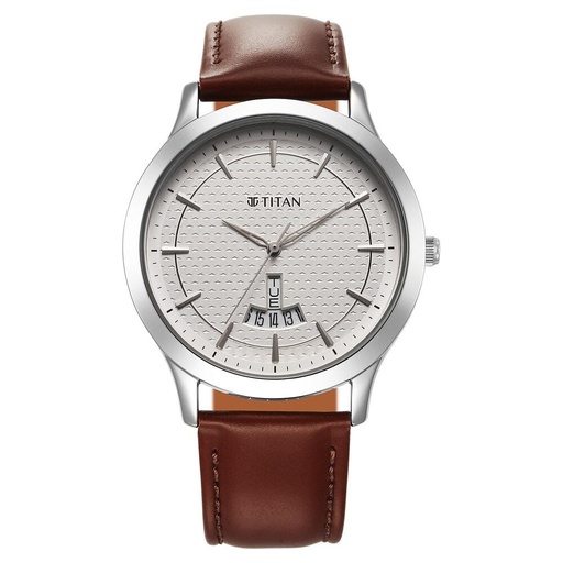 [1825sl15] Titan Karishma Quartz Analog Silver Dial Leather Strap Watch for Men