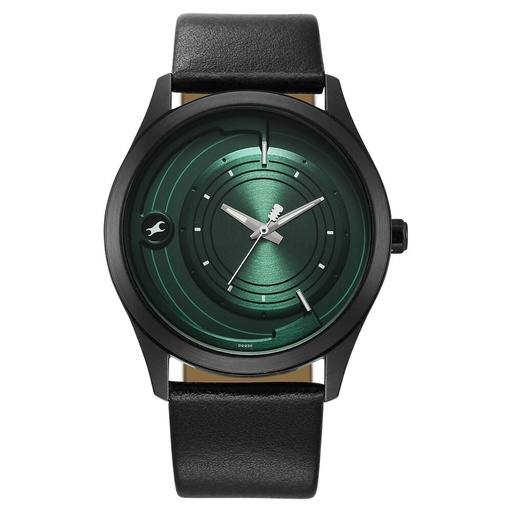 [3317nl03] Fastrack Groove Quartz Analog Green Dial Black Leather Strap Watch For Guys