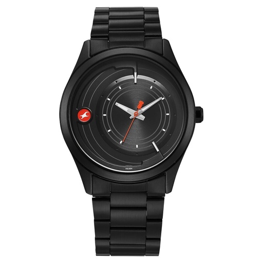 [3317nm02] Fastrack Groove Quartz Analog Black Dial Black Stainless Steel Strap Watch For Guys