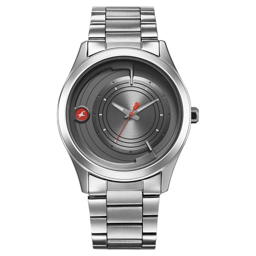 [3317sm04] Fastrack Groove Quartz Analog Grey Dial Silver Stainless Steel Strap Watch For Guys