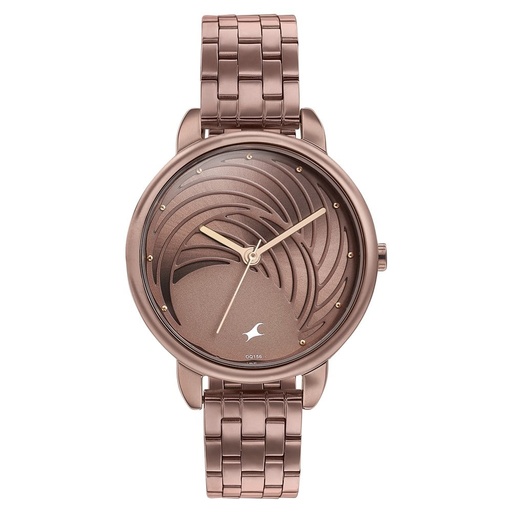 [6282qm01] Fastrack Stunners Quartz Analog Brown Dial Stainless Steel Strap Watch for Girls