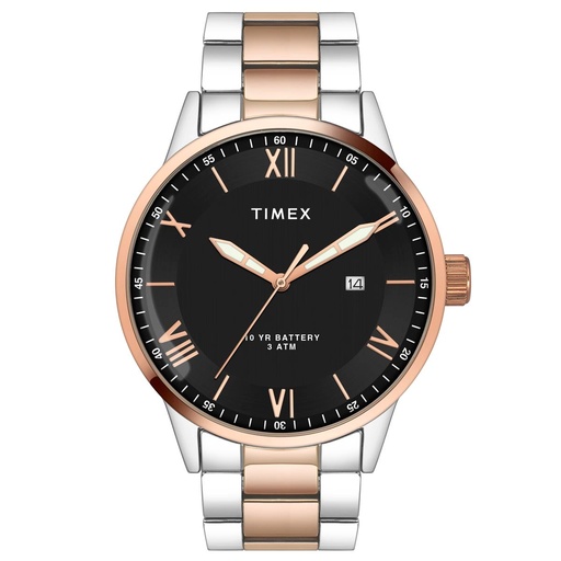 [TWEG19919] Timex Men Analog Black Round Brass Dial Watch- TWEG19919