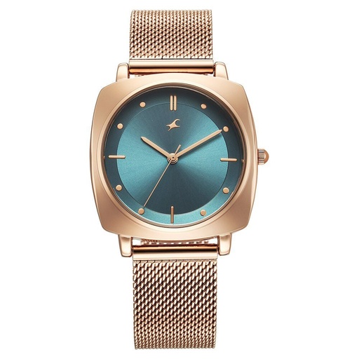 [68043wm02] Fastrack Stunners X Quartz Analog Green Dial Stainless Steel Strap Watch For Girls