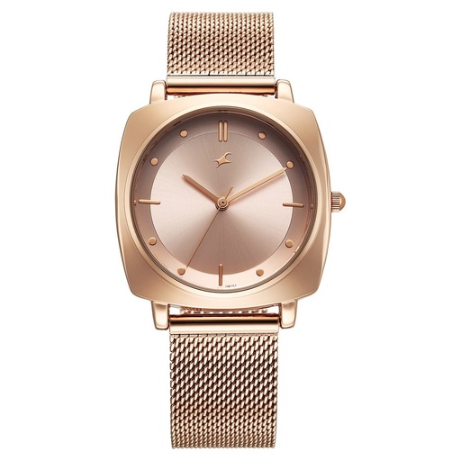 [68043wm01] Fastrack Stunners X Quartz Analog Rose Gold Dial Stainless Steel Strap Watch For Girls
