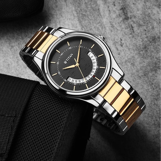 [1713bm02] Titan Men's Multifunction Karishma: Two-Tone Steel Elegance Watch